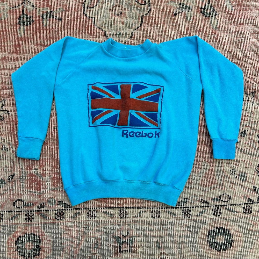 Vintage Reebok Sport One Union Jack Crewneck Sweatshirt Youth L 70s/80s Made USA